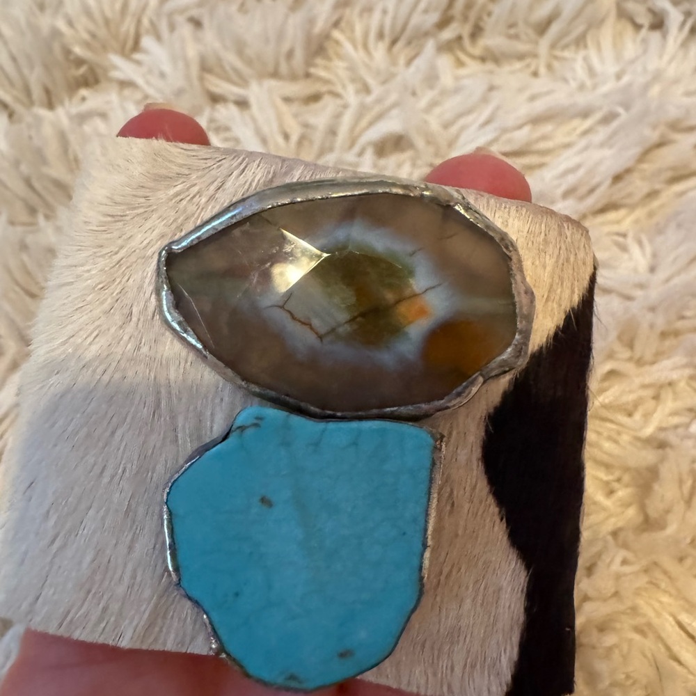 Cowhide Cuff with Agate and Turquoise